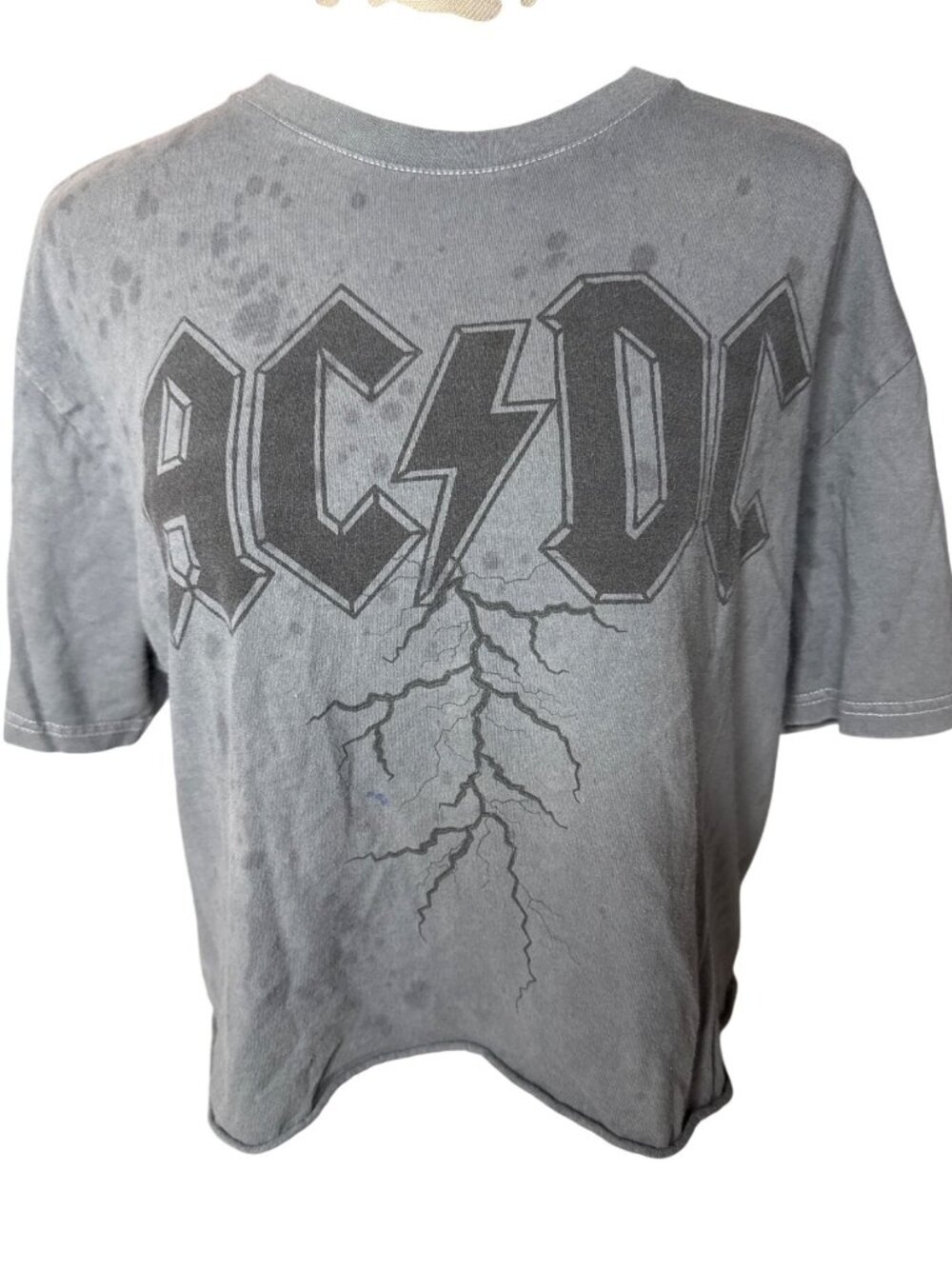 AC/DC Cropped Gray Short-Sleeve Graphic Tee With Lightning Design Size L